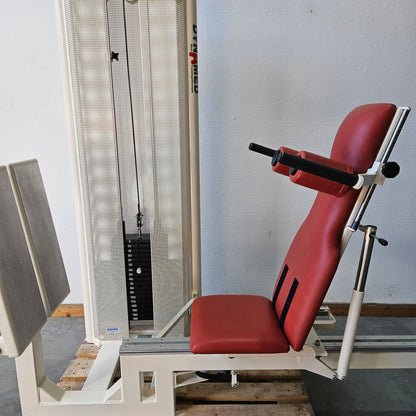 Dynamed Funktionsstemme Kombi Sitzend-Liegend, 150kg Gewichtsblock, mit Kippkreisel, Beinpresse verstellbar, Stolzenberg, Rahmen Weiß, gebraucht - überholter Zustand