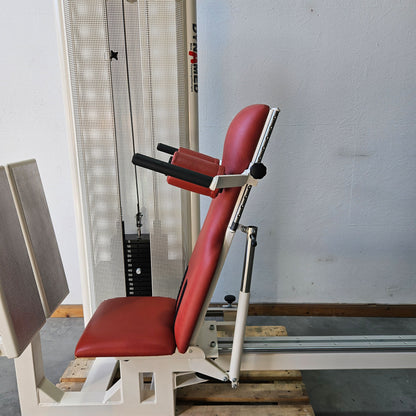 Dynamed Funktionsstemme Kombi Sitzend-Liegend, 150kg Gewichtsblock, mit Kippkreisel, Beinpresse verstellbar, Stolzenberg, Rahmen Weiß, gebraucht - überholter Zustand