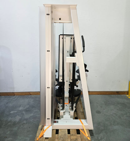 Gym80 Adduktorenmaschine, Hip Adductor, sitzend, Oldschool Bodybuilding Kraftgerät - Edition Line mit Verkleidung, Rahmen Weiß, gebraucht - geprüfter Zustand