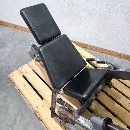 Hammer Strength Plate loaded linear Leg Press, Beinpresse 45° mit Scheibenaufnahme, extrem stabil, Farbe Silber, gebraucht - geprüfter technischer Zustand mit optischen Gebrauchsspuren