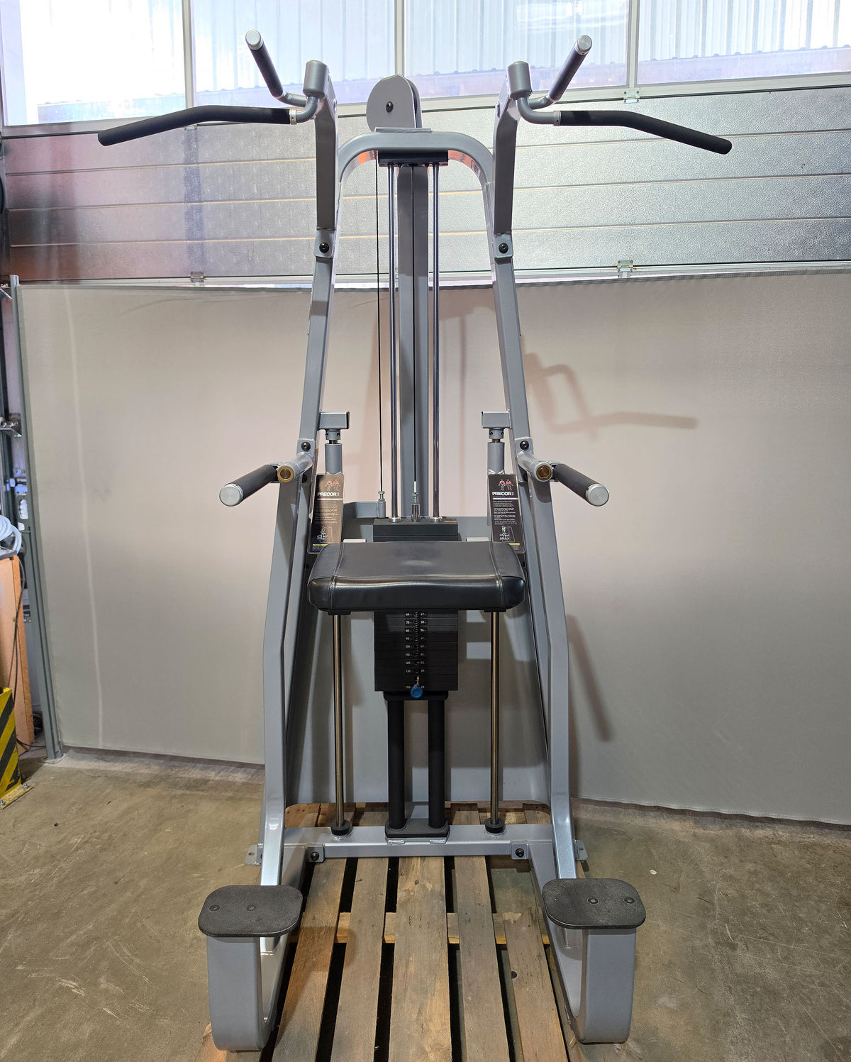 Precor Icarian 320 Assisted Dip-Chin & Pull-up Machine, Dip-Klimmzugmaschine mit Gewichtsunterstützung, Rahmenfarbe Silber, gebraucht - überholter Zustand