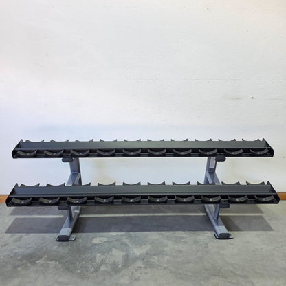 Matrix dumbbell rack for 10 pairs, Magnum 10-Pair Pro-Style Dumbbell Rack MG-A510, with cradles, silver color, used - good, tested condition