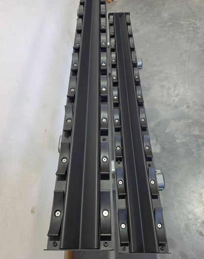 Matrix dumbbell rack for 10 pairs, Magnum 10-Pair Pro-Style Dumbbell Rack MG-A510, with cradles, silver color, used - good, tested condition