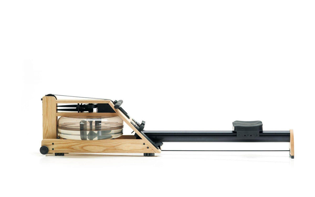 Rudergerät aus Holz mit Wassertank, seitliche Ansicht.