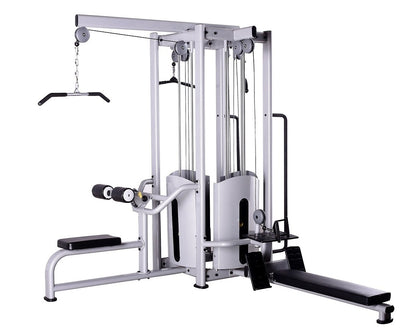 DankSport 4 Stationenturm, 4 Stack Multi Station Tower, 1x Latzug, 1x Rudern, 1x Seilzug von Oben, 1x Kabelzug höhenverstellbar - 120 und 100kg Gewichtsblöcke - Silber und Schwarz - NEU
