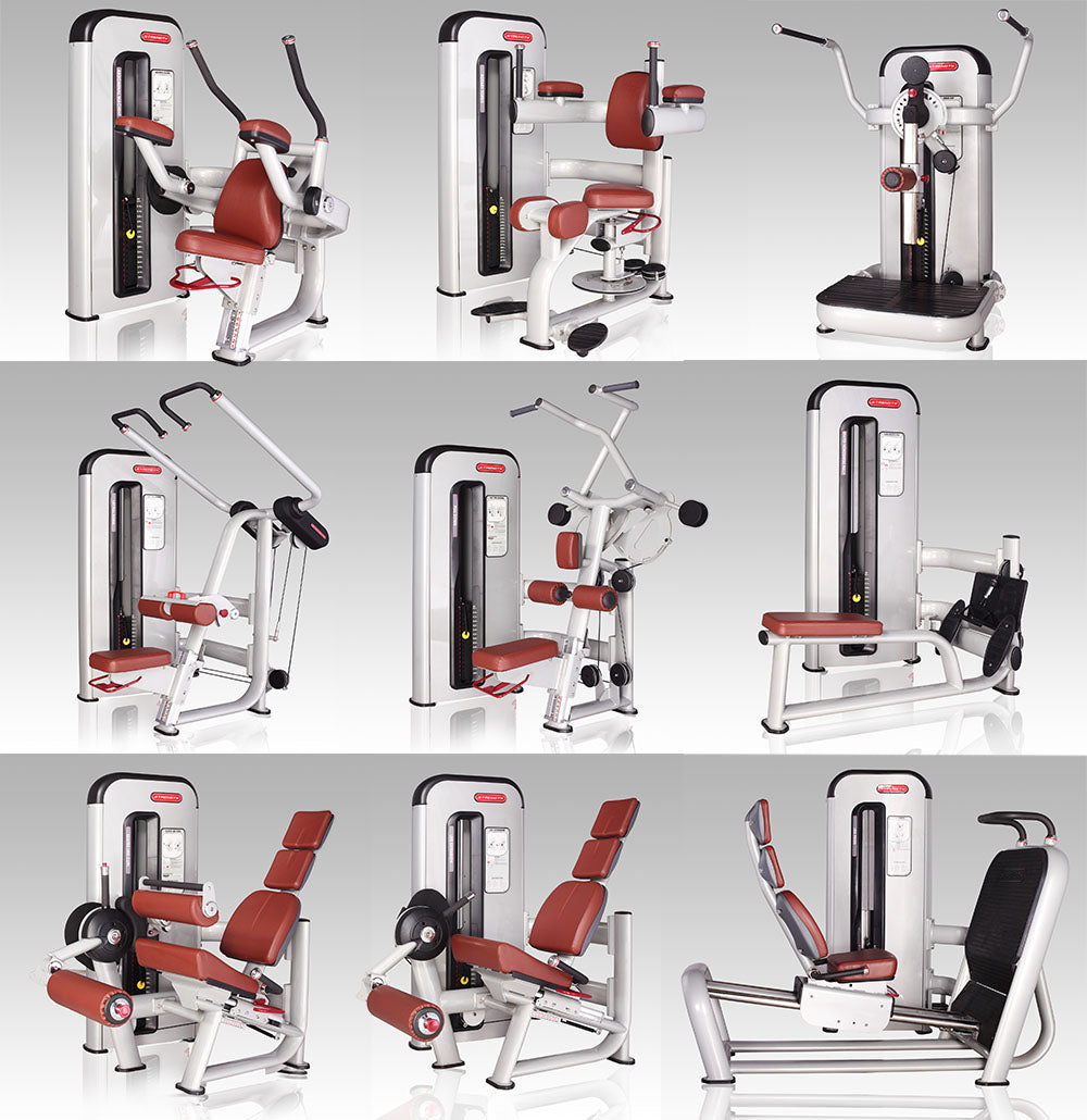 Complete gym equipment - equipment park with over 45 strength training machines - Danksport S-Line set with 45 fitness machines &amp; accessories, exhibition equipment comparable to Gym80, Nautilus, Star Trac or TechnoGym