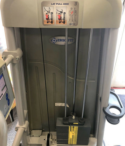 Ergo-Fit Latzugmaschine von oben, Pulldown, Lat Pull 4000 Serie, drehbare Griffe, Polster Blau, gebrauchter - überholter Zustand