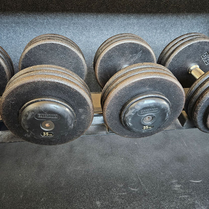 ElbeSport cast iron dumbbell set from 2.5 to 60 kg in 2.5 kg increments (24 pairs) Oldschool, INCLUDING dumbbell racks, used - with signs of wear