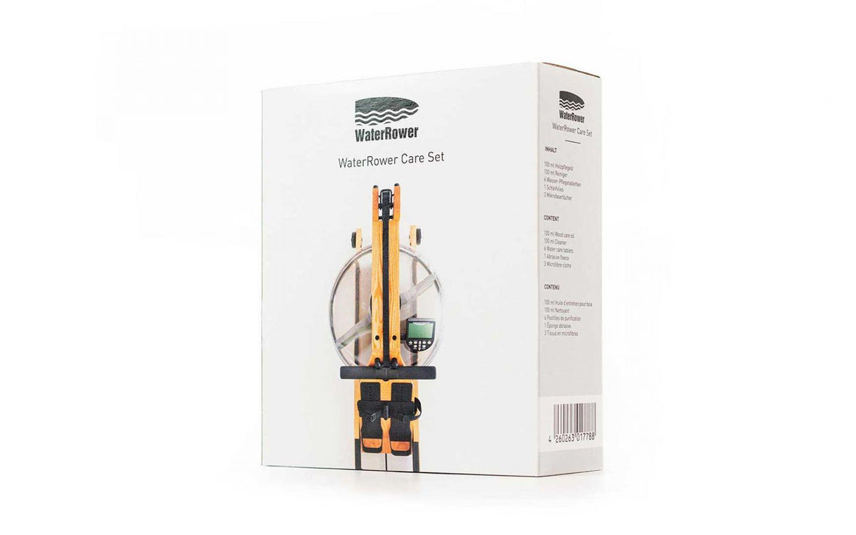 Verpackung des WaterRower Pflege-Sets für Rudergeräte.