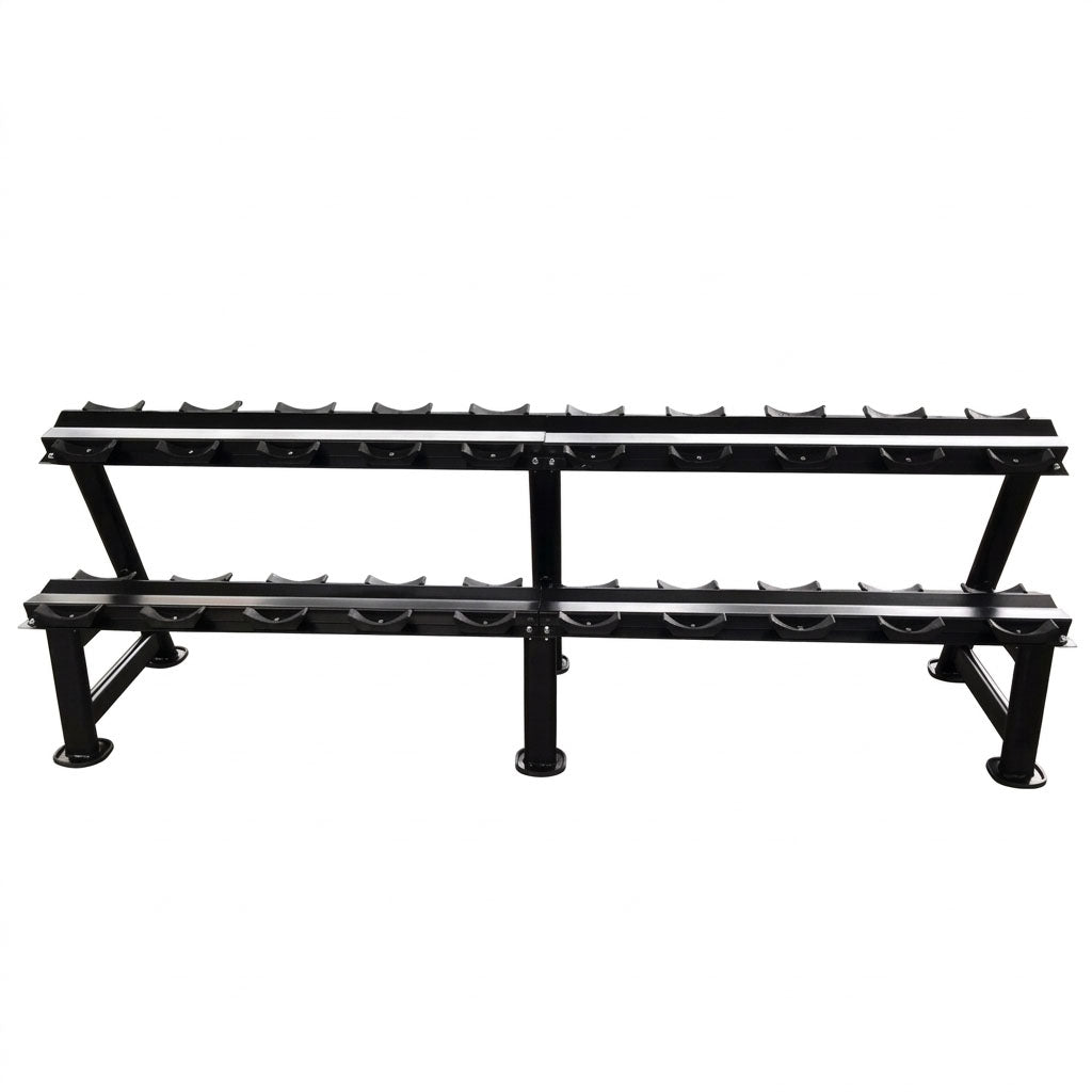 Ablage für Kurzhantelsätze, 2 Reihig für 10 Paare, Ständer / Regal für Hanteln, mit Ablageschalen, DankSport, Farbe Schwarz - NEU