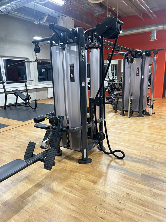 Cybex 8-station tower PWR Play, 8-stack multi-station, identical to Life Fitness MJ Tower, large weight blocks, frame color anthracite, used - refurbished condition