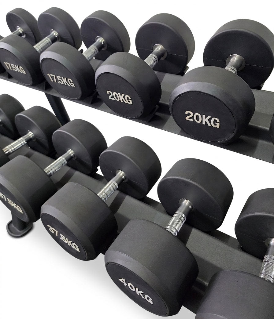 Rubber Dumbbell Set from 2.5kg to 30kg, in 2.5kg increments, 12 rubber-coated dumbbell pairs in the set - NEW
