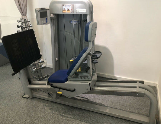 Ergo-Fit Beinpresse, verstellbare Leg Press, 172,5kg Gewichtsblock, Polster Blau, gebrauchter - überholter Zustand