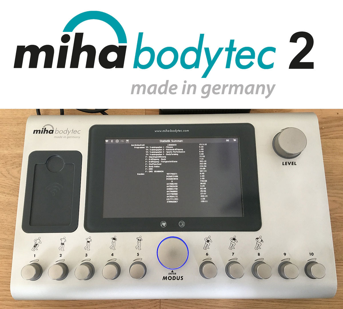 Miha Bodytec 2 II EMS device with stand, built in 2012, only 55 operating hours - like new, Made in Germany, used - top condition