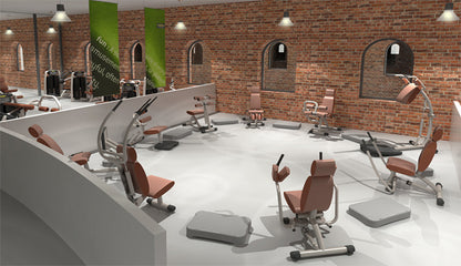 TechnoGym Easy Line Zirkel, 8 Geräte, Gestelle silbergrau, Polster braun, gebraucht