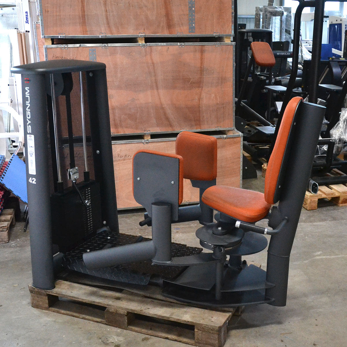 Gym80 Sygnum, Abduktoren und Adduktoren Kraftgeräte als Set Pärchen, große 105kg Gewichtsblöcke, Schwarz-Anthrazit, gebraucht - überholter Zustand