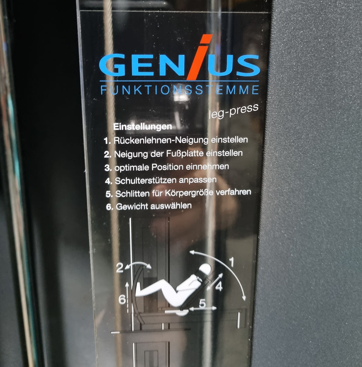 Frei Genius Funktionsstemme - verstellbare Beinpresse, Rahmenfarbe Silber, Polsterfarbe Türkis, gebraucht - überholter Zustand