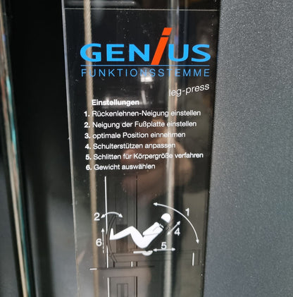 Frei Genius Funktionsstemme - verstellbare Beinpresse, Rahmenfarbe Silber, Polsterfarbe Türkis, gebraucht - überholter Zustand