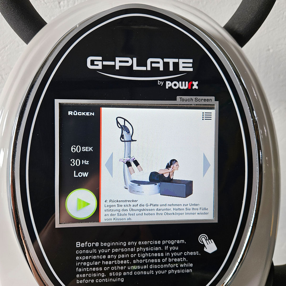 G-Plate by POWRX, vibration plate with air suspension, touchscreen display, color white, used - tested condition