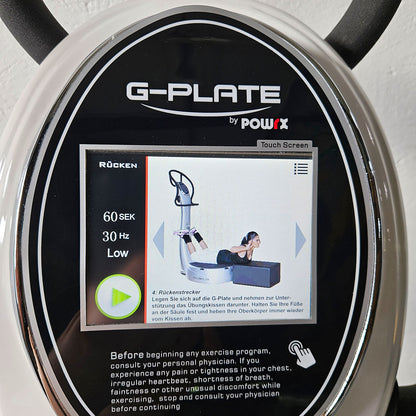 G-Plate by POWRX, vibration plate with air suspension, touchscreen display, color white, used - tested condition
