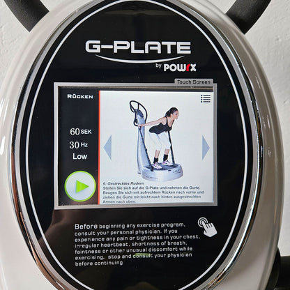 G-Plate by POWRX, vibration plate with air suspension, touchscreen display, color white, used - tested condition