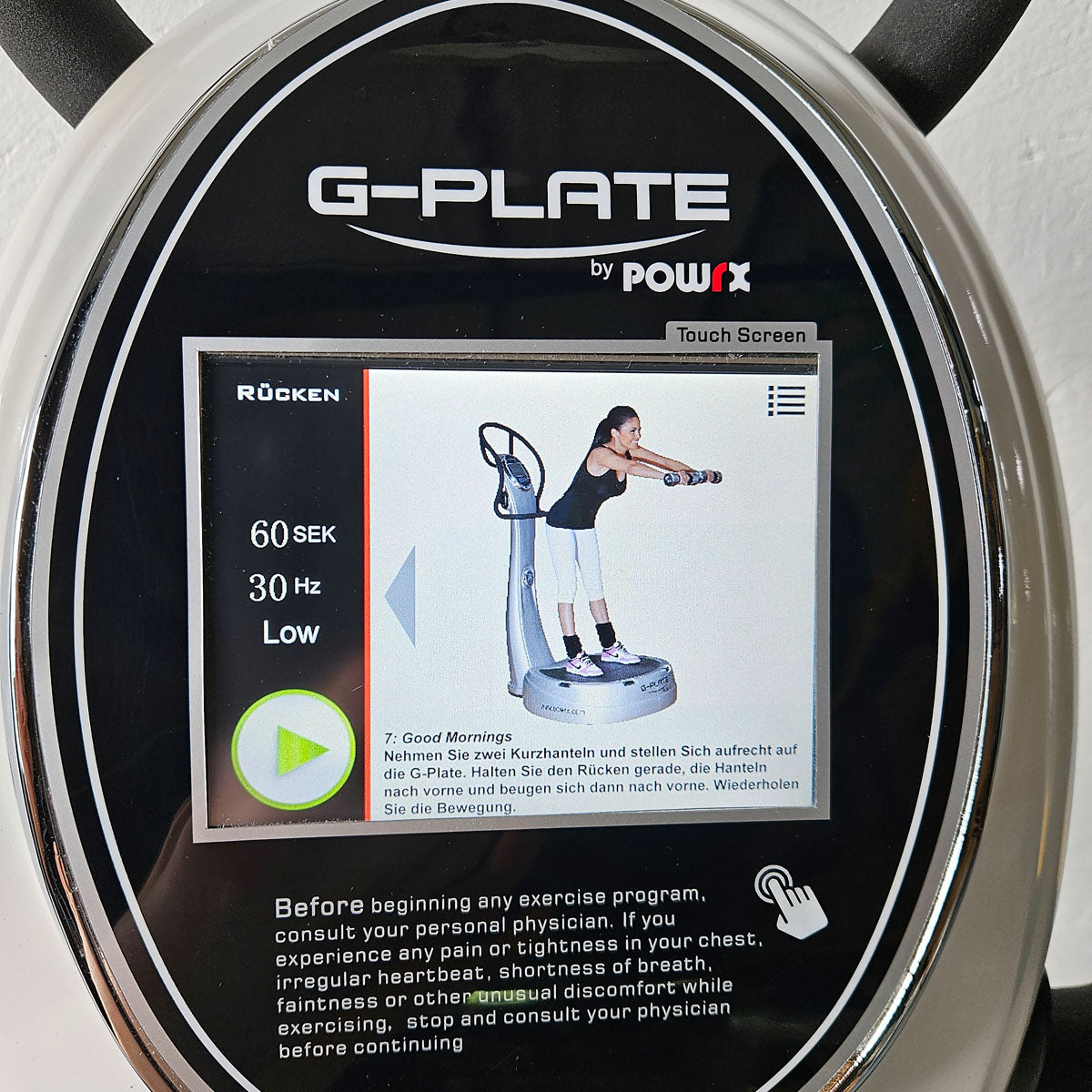 G-Plate by POWRX, vibration plate with air suspension, touchscreen display, color white, used - tested condition