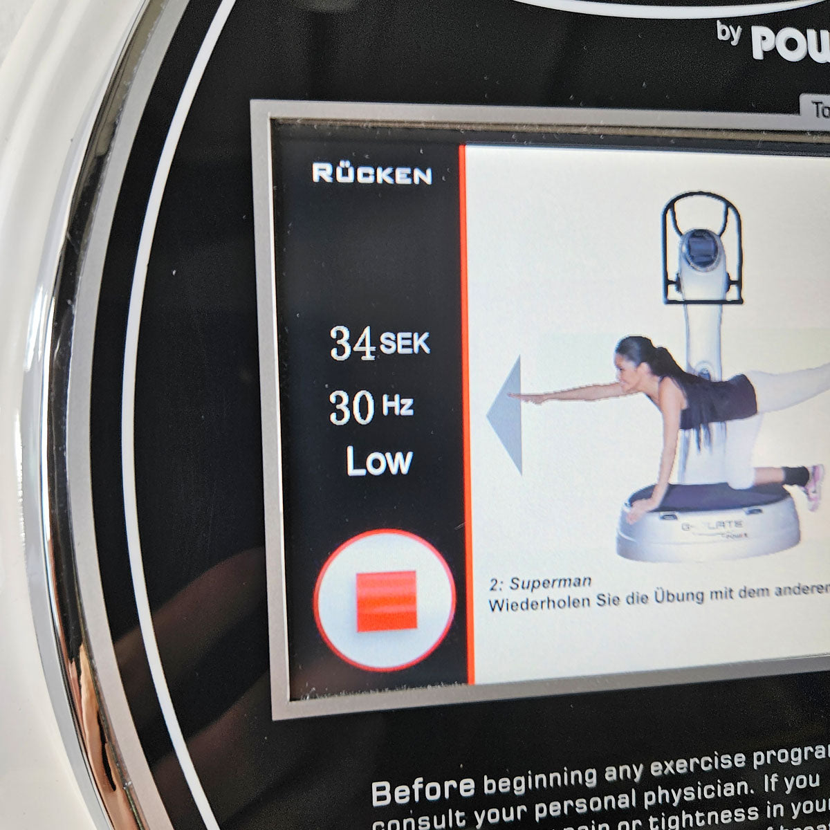 G-Plate by POWRX, vibration plate with air suspension, touchscreen display, color white, used - tested condition