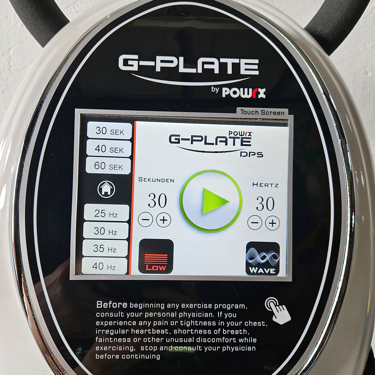 G-Plate by POWRX, vibration plate with air suspension, touchscreen display, color white, used - tested condition
