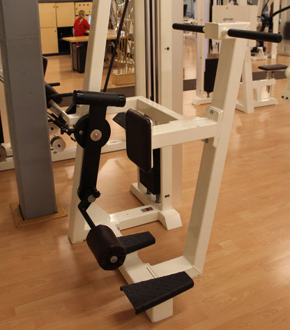 Gym80 Standing Leg Curl, Edition Line, White Frame, Dark Brown Upholstery, Used - Refurbished Condition