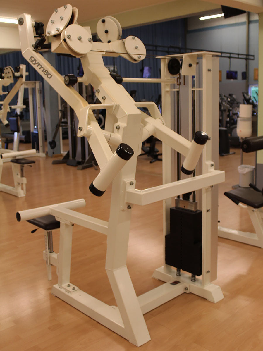 Gym80 Lat Pulldown Dual, Bilateral Back Pulldown Machine, Edition Line, White Frame, Dark Brown Upholstery, Used - Refurbished Condition