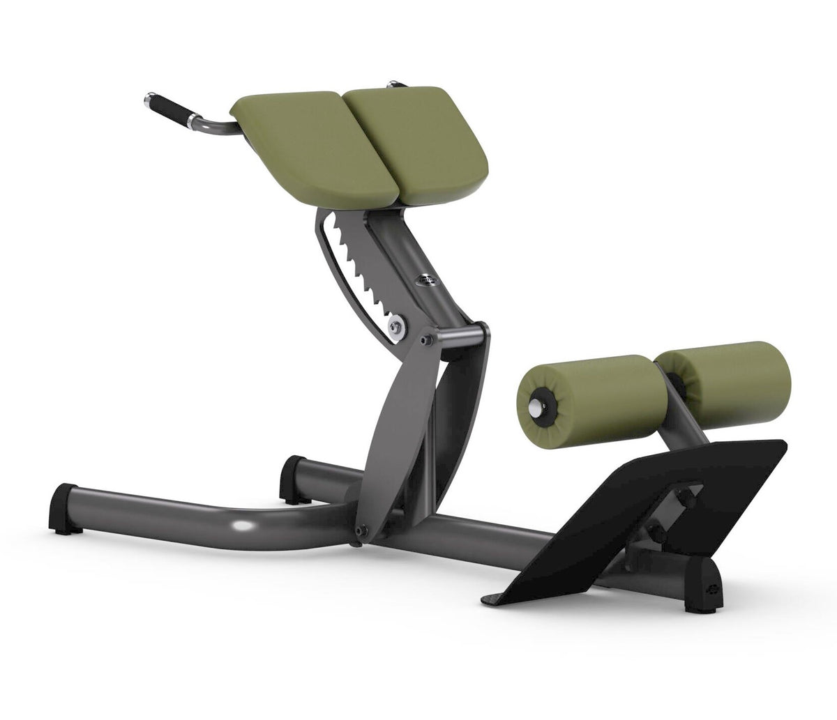 Gym80 Rückenstreckerbank 4119,  45 Grad, Hyperextension, Sygnum Serie, Rahmen Silber, Polster Schwarz, gebraucht - überholter Zustand