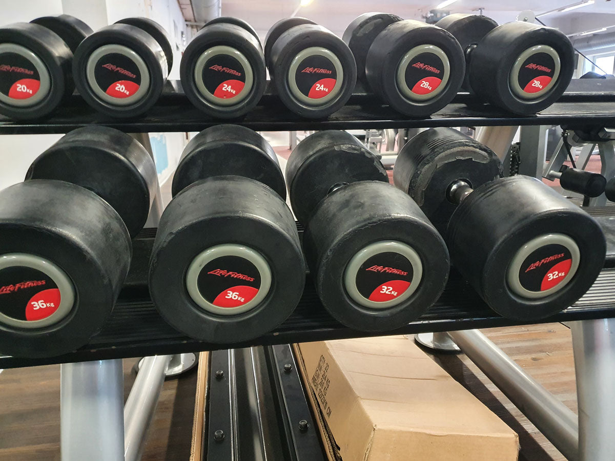 Life Fitness Hantelsatz, gummiert, 2kg bis 40kg in 2kg und 2,5kg Stufen, gebraucht