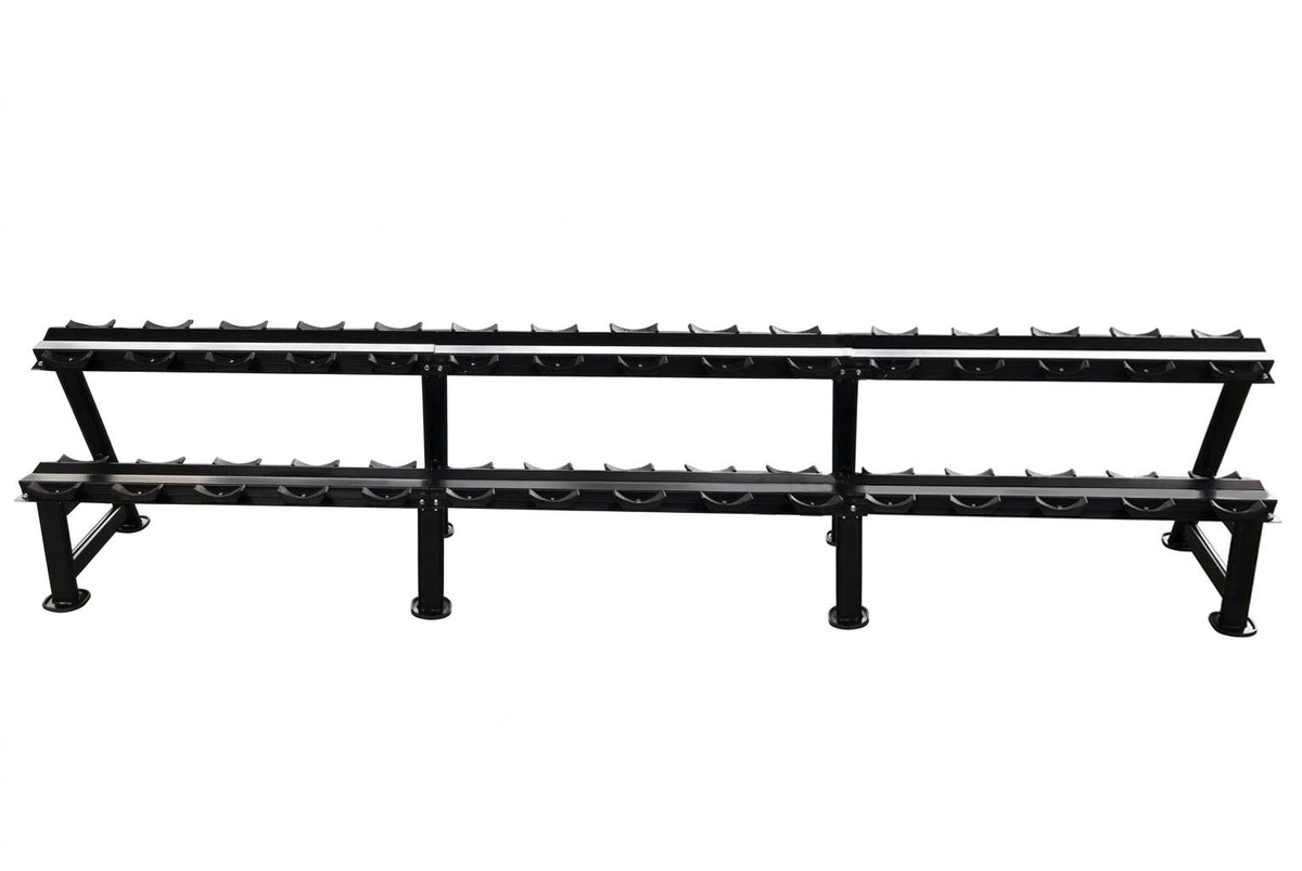 Ablage für Kurzhantelsätze, 2 Reihig für 15 Paare, Ständer / Regal für Hanteln, mit Ablageschalen, DankSport, Farbe Schwarz - NEU