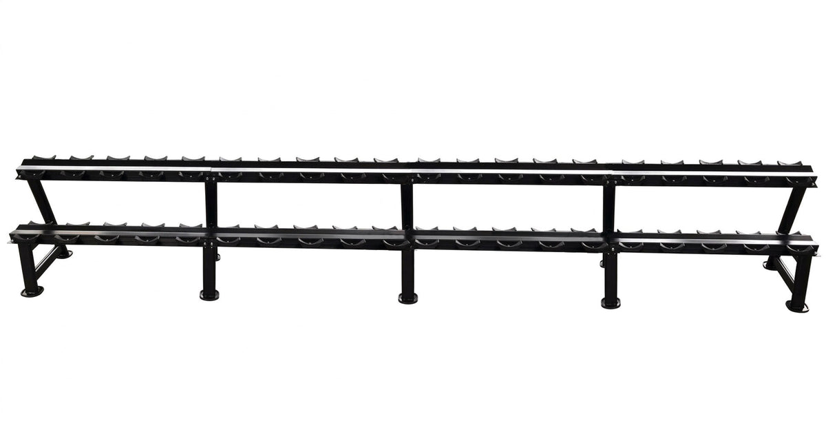 Ablage für Kurzhantelsätze, 2 Reihig für 20 Paare, Ständer / Regal für Hanteln, mit Ablageschalen, DankSport, Farbe Schwarz - NEU