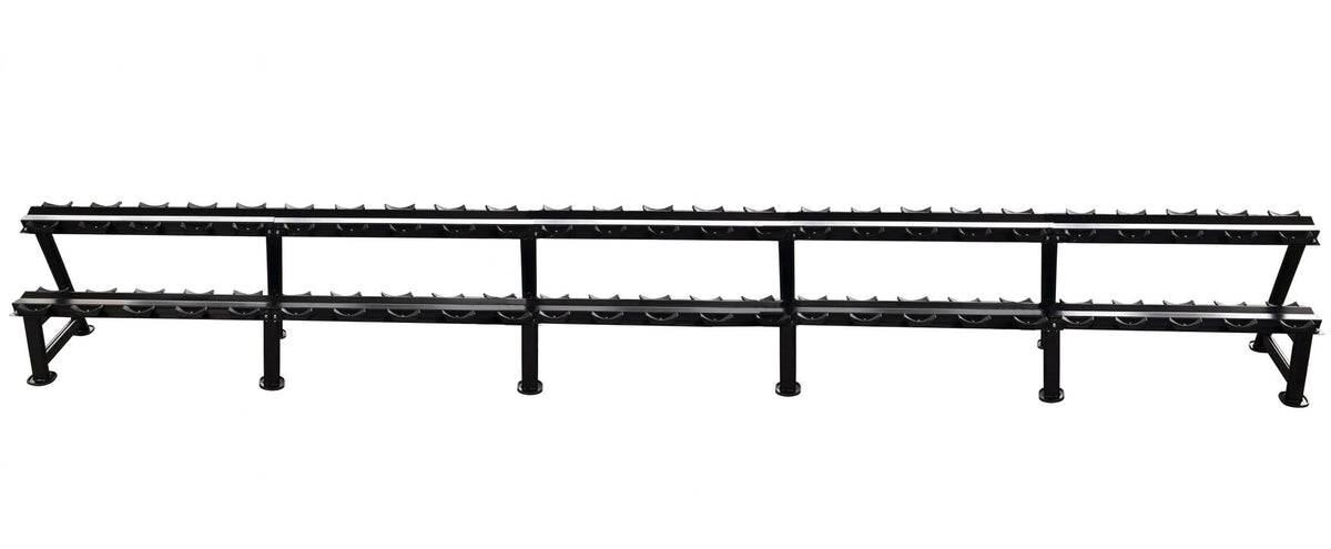Ablage für Kurzhantelsätze, 2 Reihig für 25 Paare, Ständer / Regal für Hanteln, mit Ablageschalen, DankSport, Farbe Schwarz - NEU