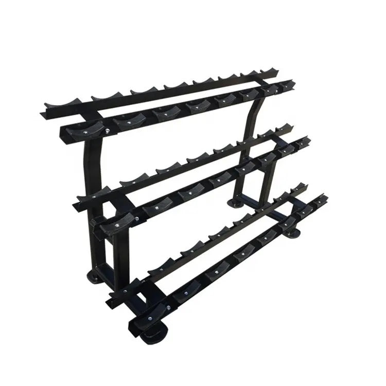Ablage für Kurzhantelsätze, 3 Reihig für 12 Paare, extra platzsparend, Ständer / Regal für Hanteln, mit Ablageschalen, DankSport, Farbe Schwarz - NEU