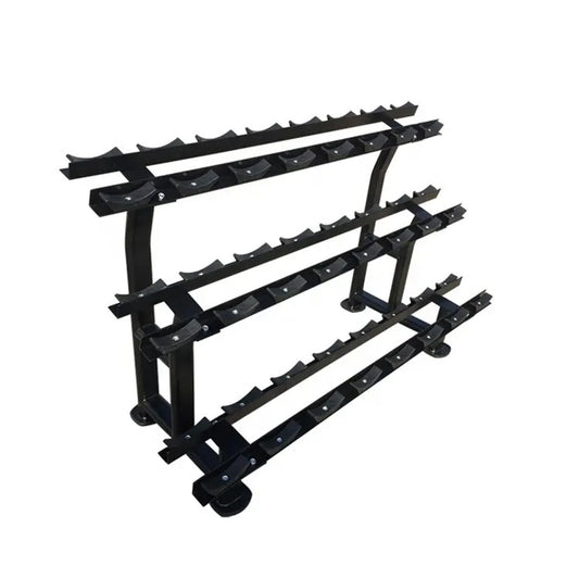 Ablage für Kurzhantelsätze, 3 Reihig für 12 Paare, extra platzsparend, Ständer / Regal für Hanteln, mit Ablageschalen, DankSport, Farbe Schwarz - NEU