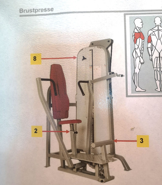 RMA Bankdrückmaschine, Brustpresse, Chestpress mit Einstiegshilfe, Silber, gebraucht - überholter Zustand
