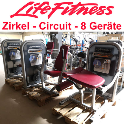 Life Fitness Zirkel mit 8 Fitnessgeräten, Circuit Series Set, Polster Rot, gebraucht - überholter Zustand