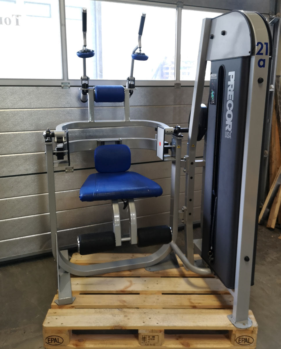 Precor Abdominal Crunch Machine, Jackknife, Abdominal Crunch, Frame Color Silver, Upholstery Color Blue, Used - Refurbished Condition