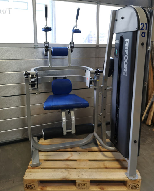 Precor Bauchmaschine, Klappmesser, Abdominal Crunch, Rahmenfarbe Silber, Polsterfarbe Blau, gebraucht - überholter Zustand