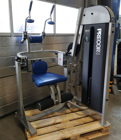 Precor Abdominal Crunch Machine, Jackknife, Abdominal Crunch, Frame Color Silver, Upholstery Color Blue, Used - Refurbished Condition