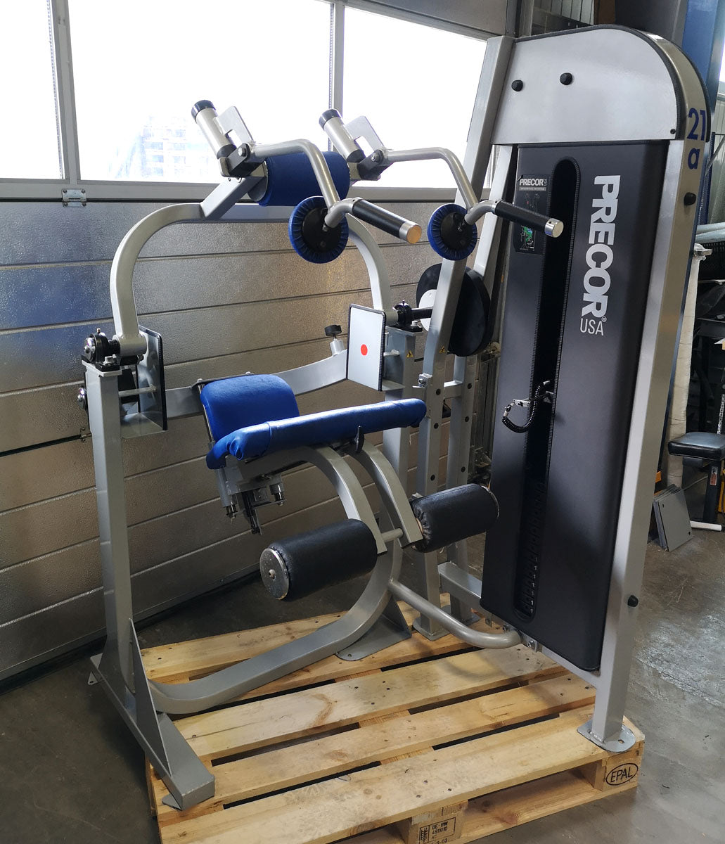Precor Abdominal Crunch Machine, Jackknife, Abdominal Crunch, Frame Color Silver, Upholstery Color Blue, Used - Refurbished Condition