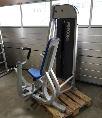 Precor Bankdrückmaschine mit Einstiegshilfe, Brustpresse, 105kg Gewichtsblock, Rahmenfarbe Silber, gebraucht - überholter Zustand