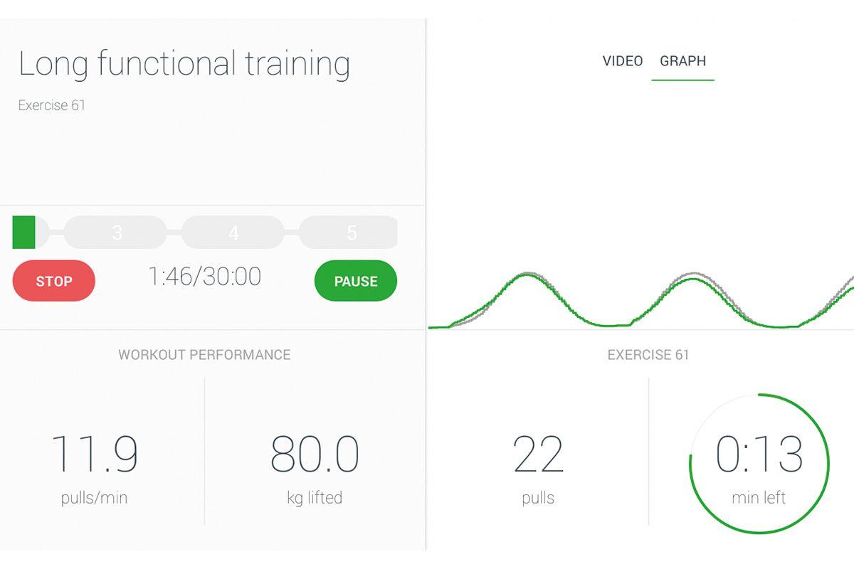 Trainingsbildschirm mit Statistiken für funktionelles Training, Übung 61.