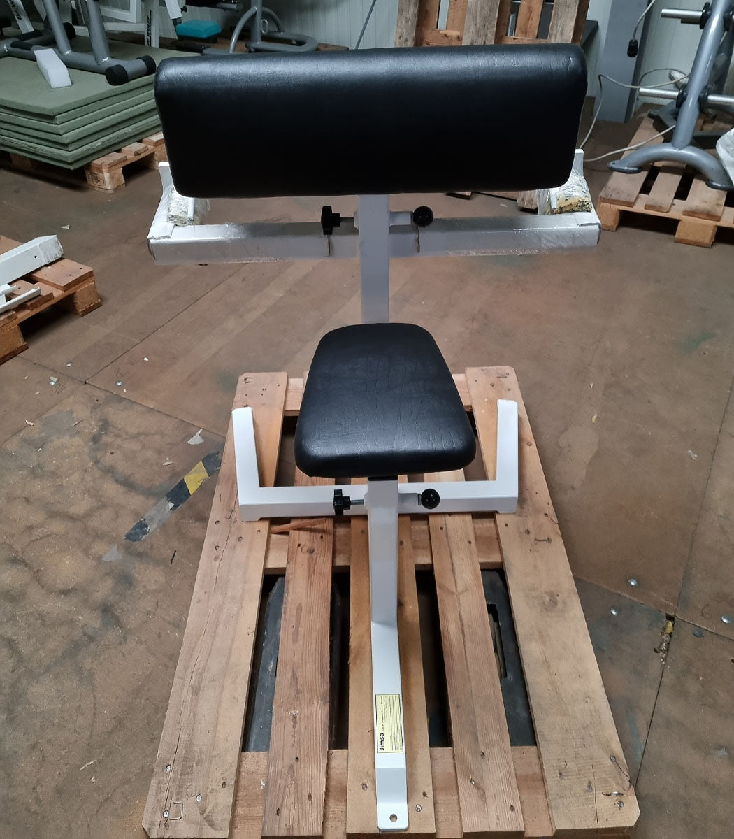 Jimsa Scottcurl Bank, Scott bench, Bizeps Trainingsbank, Rahmen Weiß, Polster Schwarz, Ausstellungsstück - guter Zustand