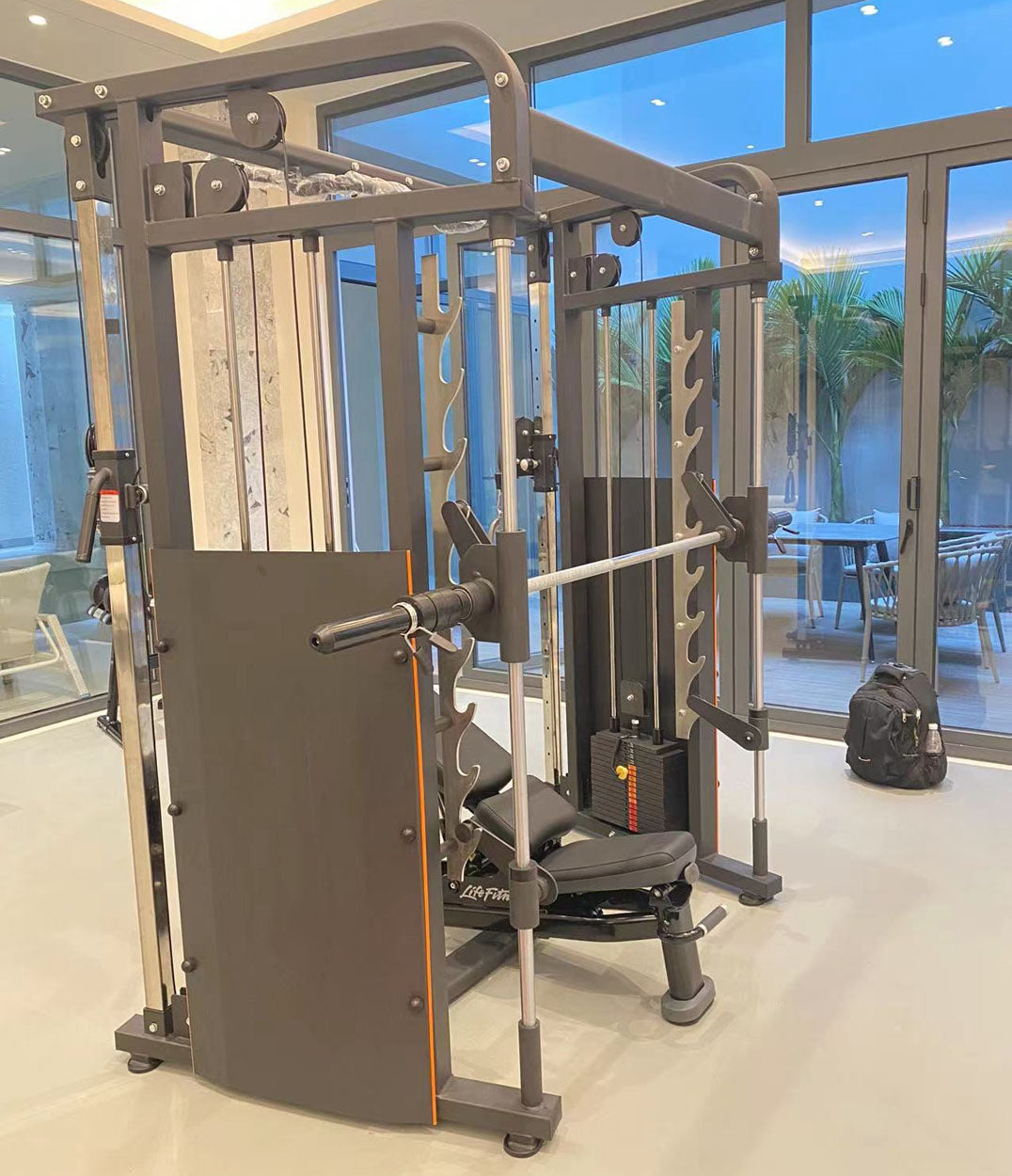 DankSport Enger Doppel Kabelzug höhenverstellbar und Multipresse geführt - 2 in 1 Kombigerät - Dual adjustable Cable Pulley and Smith Machine - 2x 100kg Gewichtsblöcke - Silber - NEU