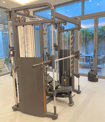 DankSport Enger Doppel Kabelzug höhenverstellbar und Multipresse geführt - 2 in 1 Kombigerät - Dual adjustable Cable Pulley and Smith Machine - 2x 100kg Gewichtsblöcke - Silber - NEU