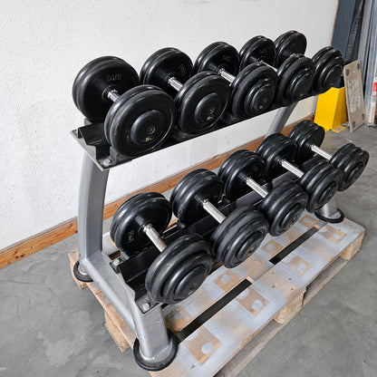 5 Paare Kurzhanteln aus Gummi, 22,5kg, 25kg, 27,5kg, 30kg und 32,5kg - Gummierte Kompakthanteln, inklusive Ständer, gebraucht - mit Gebrauchsspuren