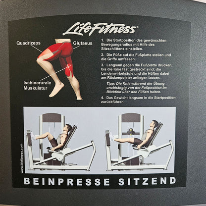 Life Fitness Beinpresse sitzend, Leg Press, Signature Serie, 195kg Gewichtsblock, Rahmenfarbe Silber, gebraucht - überholter Zustand